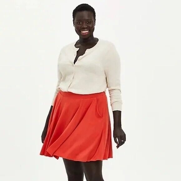 TORRID 1X Tangerine Orange Mini Scuba Knit Skater Skirt Pockets Flare Pull‎ On - Picture 1 of 7